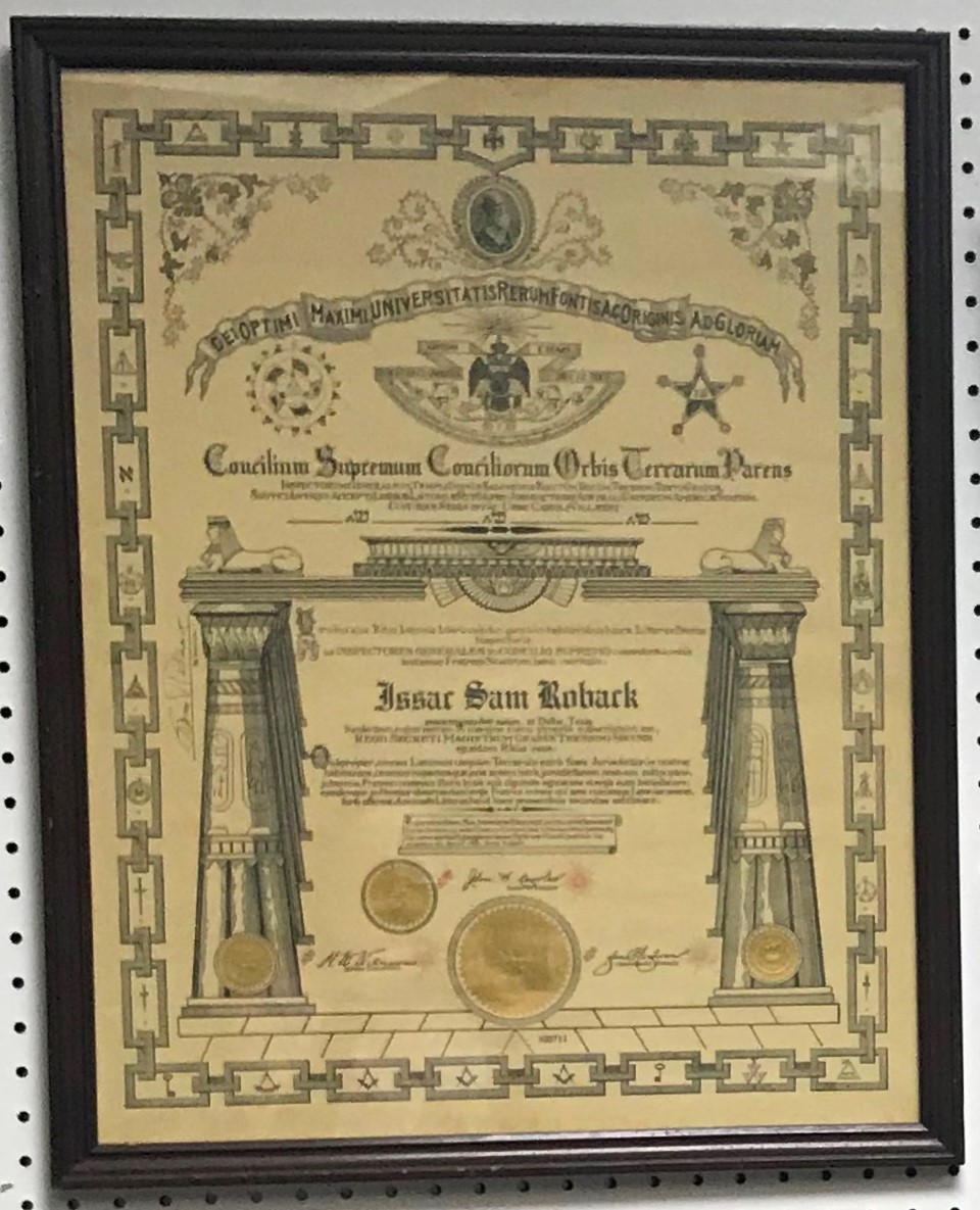 From the Archive: Sam Roback s 32nd Degree Masonry Certificate Dallas