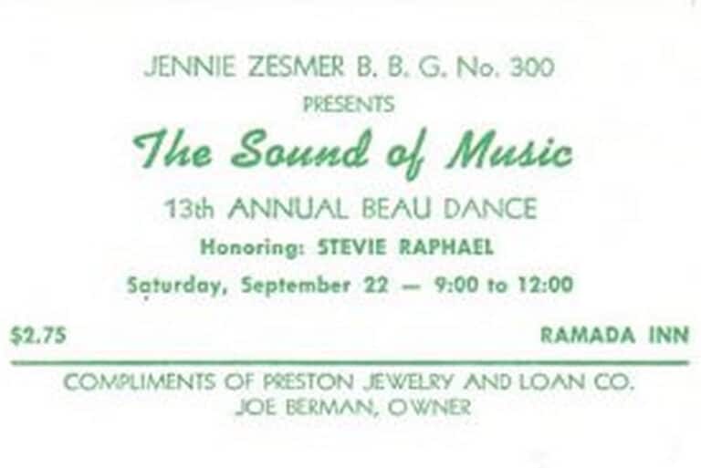 Invitation for “The Sound of Music” 13th Annual Beau Dance, September 22, at Ramada Inn, $2.75 admission.