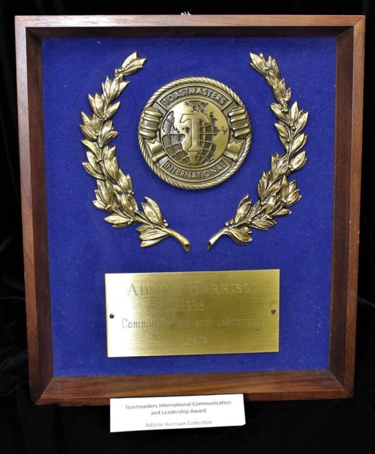 Toastmasters International Communication and Leadership Award, 1998. Adrien Harrison Collection.