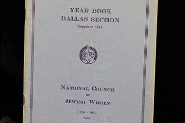 Light blue yearbook cover for the National Council of Jewish Women, Dallas section, 1938-1939.