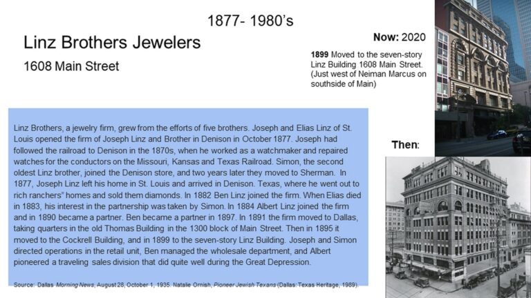 Joseph and Elias Linz founded Linz Jewelers in 1877; five brothers moved it to 1608 Main St. in 1899.