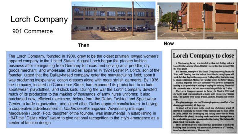 A historic and current photo of the Lorch Company building with a brief history and newspaper clipping.