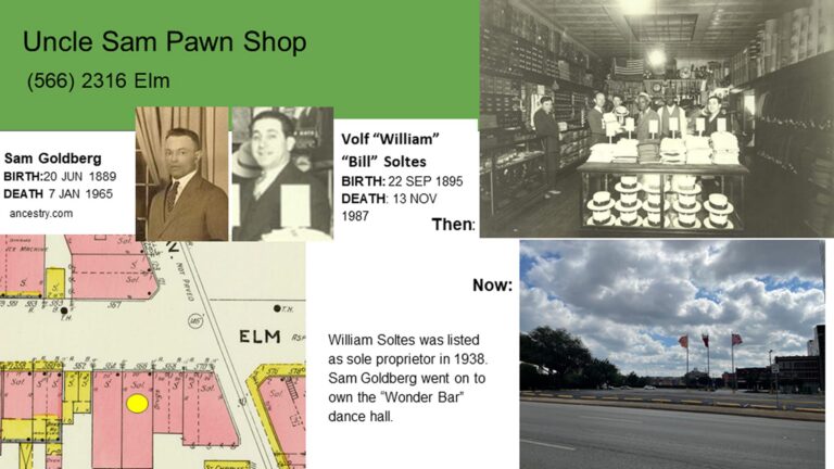 Uncle Sam Pawn Shop history, photos of owners, map, and current street view with clouds and traffic.