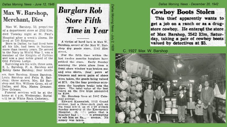 Collage of vintage newspaper clippings and a black-and-white photo of people in a Western goods store.